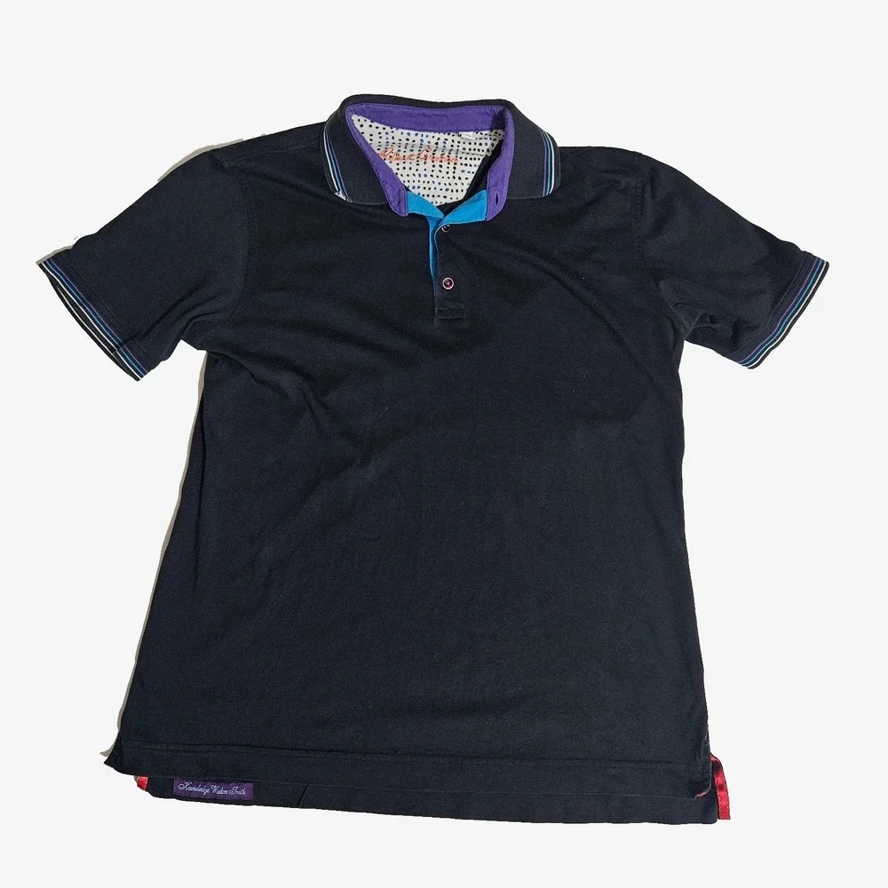 Robert Graham Mens Black Polo Short Sleeve Shirt Size M